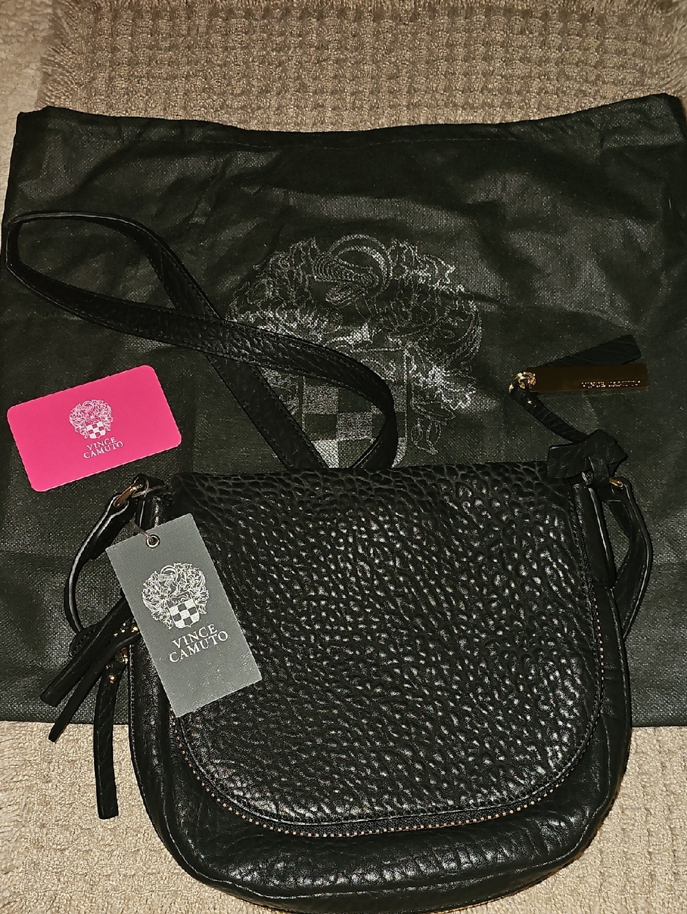 Vince Camuto Black Pebbled Leather Flap Crossbody